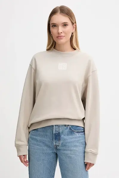 Mikina Calvin Klein dámská, béžová barva, melanžová, LV044D203G