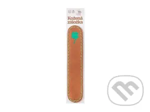 Obšitá záložka Štvorlístok (obrázok zelený, farba kože hnedý semiš)