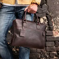 Pánská kožená taška na notebook Burkely Laptop - tmavě hnědá