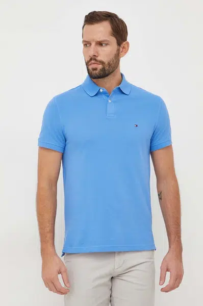 Polo tričko Tommy Hilfiger pánske, modrá farba, vzorované, MW0MW17770
