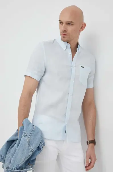 Ľanová košeľa Lacoste regular, s golierom button-down
