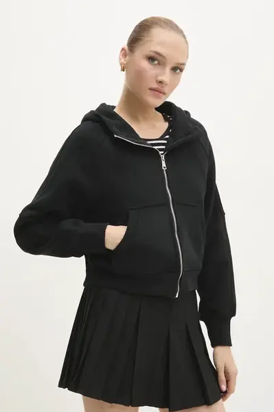 Mikina Answear.LAB dámska, čierna farba, s kapucňou, jednofarebná