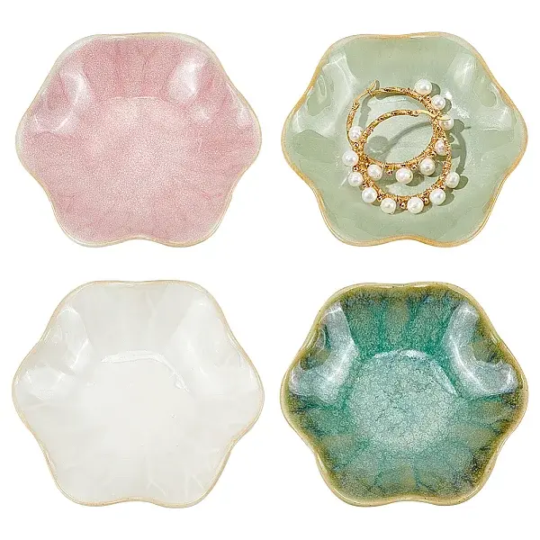4Pcs 4 Colors Lotus Leaf Shape Ceramic Dipping Dish