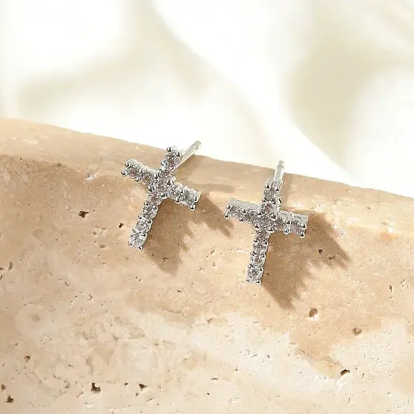 Brass Micro Pave Clear Cubic Zirconia Stud Earrings