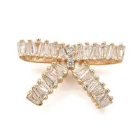 Rack Plating Brass Clear Cubic Zirconia Bowknot Connector Charms