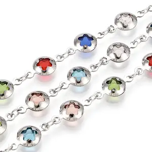 Handmade Brass Flat Round with Star Link Chains