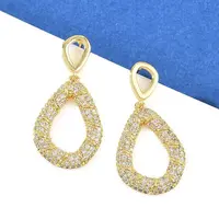 Brass Micro Pave Clear Cubic Zirconia Dangle Stud Earrings