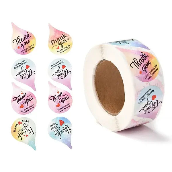 Word Thank You Teardrop Roll Stickers