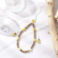 Dyed Natural Banded Agate & Wood Round Beaded Phone Hand Strap Chains