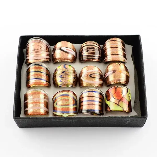 Handmade Gold Sand Lampwork Wide Band Rings