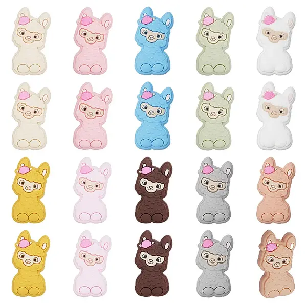 20Pcs 10 Colors Alpaca Food Grade Eco-Friendly Silicone Focal Beads