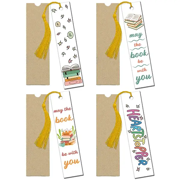 4 Patterns Rectangle Waterproof Acrylic Bookmarks Set