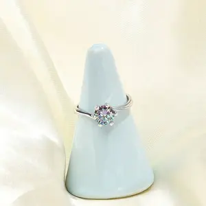 Rhodium Plated 925 Sterling Silver Moissanite Adjustable Rings