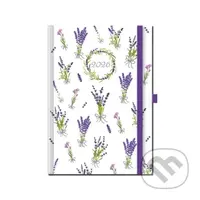 Týždenný diár Art Kvety 2026 (stĺpcový, slovenské menné kalendárium, s pútkom na pero, elastické zatváranie)