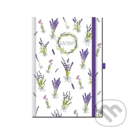 Týždenný diár Art Kvety 2026 (stĺpcový, slovenské menné kalendárium, s pútkom na pero, elastické zatváranie)