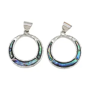 Alloy Pave Natural Abalone Shell/Paua Shell Pendants