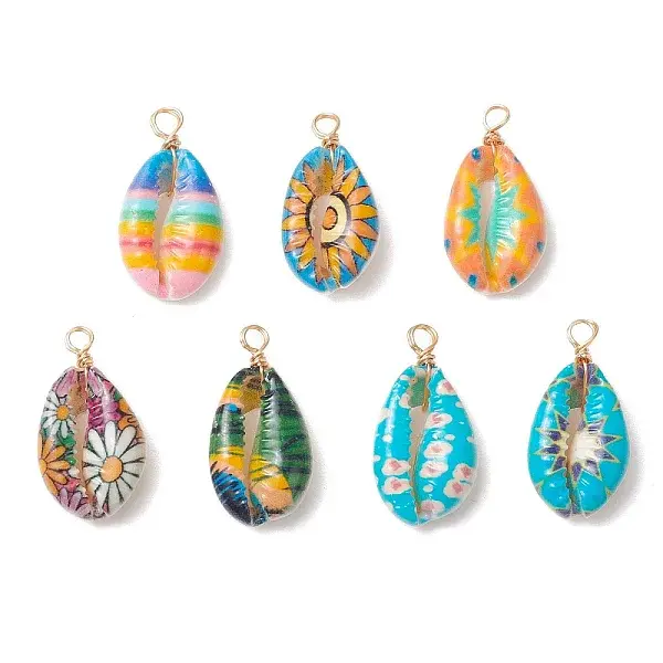 Printed Natural Cowrie Shell Pendants