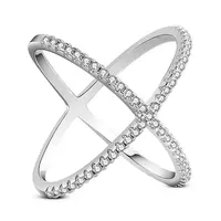 Rhodium Plated 925 Sterling Silver Micro Pave AAA Cubic Zirconia Finger Ring
