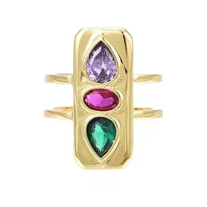 Cubic Zirconia Rectangle Open Cuff Ring