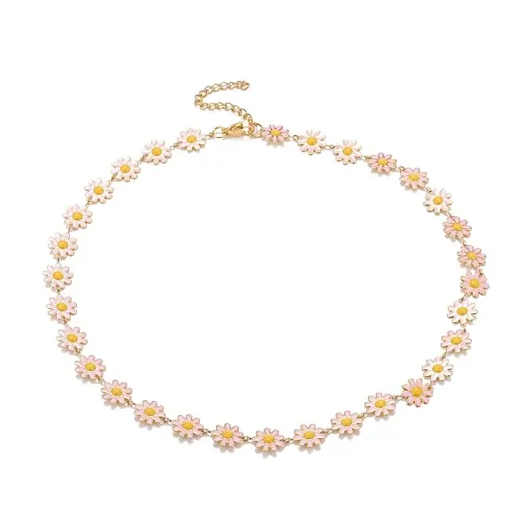 Enamel Daisy Link Chain Necklace