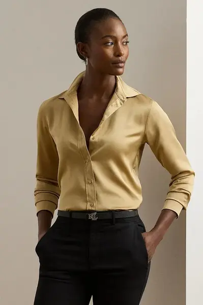 Košile Lauren Ralph Lauren dámská, béžová barva, regular, s klasickým límcem, 200918715