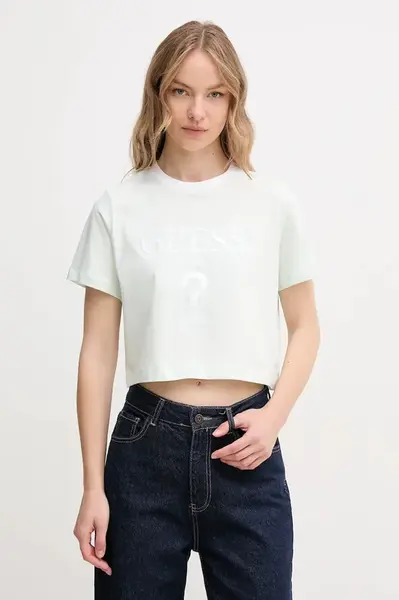 Bavlněné tričko Guess FILANTA dámské, zelená barva, V5GI18 I3Z14