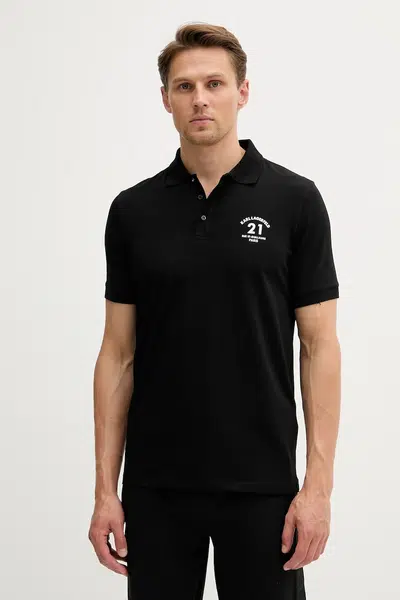 Polo tričko Karl Lagerfeld pánské, černá barva, s aplikací, 553235.745017