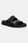 Kožené pantofle Tory Burch T Lock Sport Slide dámské, černá barva, 175640-006