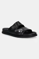 Kožené pantofle Tory Burch T Lock Sport Slide dámské, černá barva, 175640-006