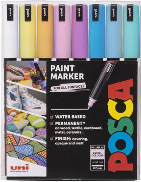 Sada akrylových fixů Uni Posca 0,7mm 8ks pastelové 1MR
