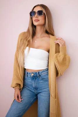 Svetr dlouhý cardigan camel