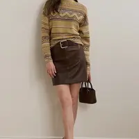 Kožená sukně Lauren Ralph Lauren hnědá barva, mini, pouzdrová, 200971353