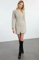 Trendyol Beige Plaid / Checkered Woven Dress