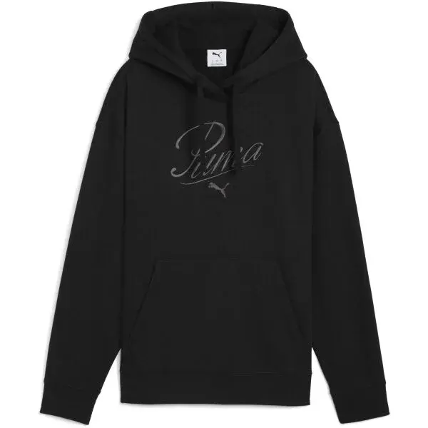 Puma ESSENTIALS SCRIPT COMFORT HOODIE FL Dámska mikina, čierna, veľkosť