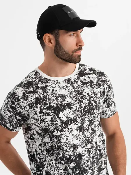 Ombre Men's patterned cotton short sleeve T-shirt - white and black