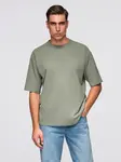Ombre Men's LOOSE FIT cotton t-shirt with round neckline - khaki