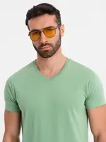 Ombre BASIC men's cotton classic tee with v-neck - green
