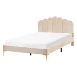 Beliani POSTEL s roštem 140/200 cm Sametová látka Béžová Sauvian
