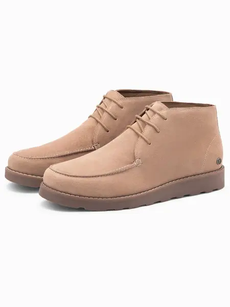 Ombre Men's suede ankle boots with thick sole - beige