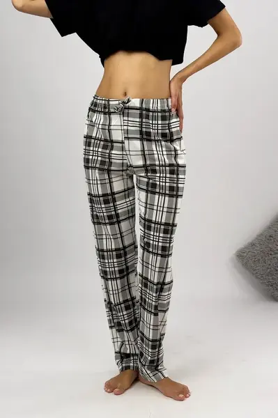 80156 Dewberry Women Pyjama Bottom-WHITE-BLACK