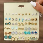 30Pairs Alloy & Plastic Pearl & Rhinestone Stud Earring Sets