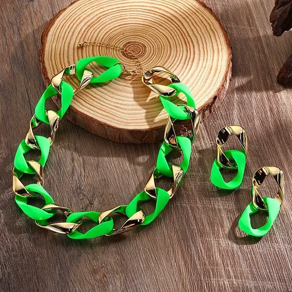 CCB Plastic Oval Link Chain Necklaces & Stud Dangle Earrings Sets