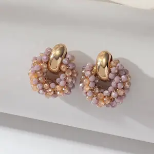 Iron & Glass Bead Ring Stud Earrings
