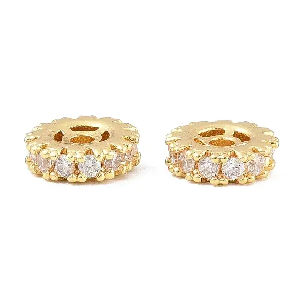 Brass Micro Pave Clear Cubic Zirconia Beads