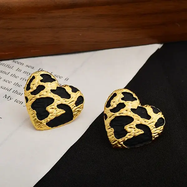 Leopard Print Brass Enamel Stud Earrings for Women