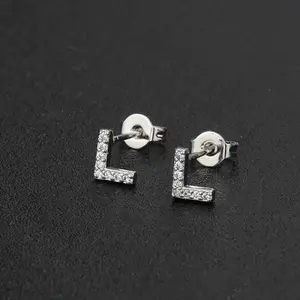 Brass Micro Pave Clear Cubic Zirconia Stud Earrings