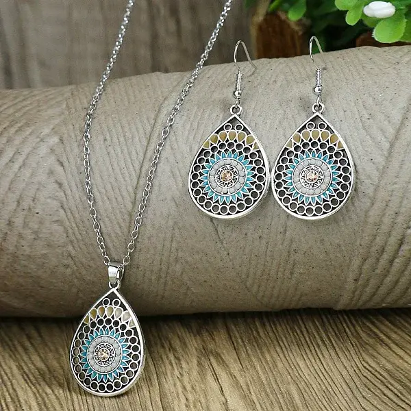 Synthetic Turquoise Pendant Necklaces & Dangle Earrings Sets
