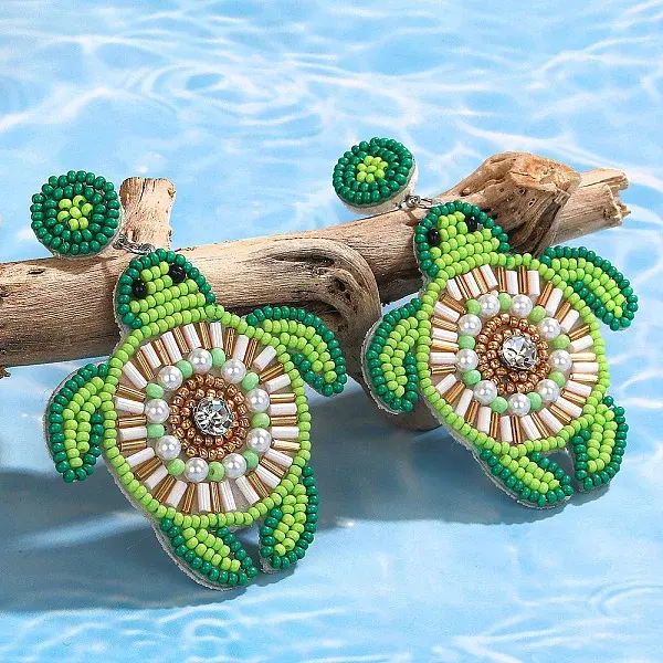 Bohemian Glass Seed Beaded & Non-woven Fabrics Dangle Stud Earrings