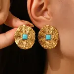 304 Stainless Steel Synthetic Turquoise Stud Earrings
