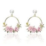 Ring with Flower Alloy & Rhinestone & Polymer Clay Stud Dangle Earrings
